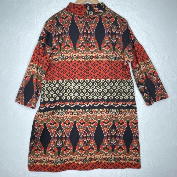 Uncle Frank Womens Bell Sleeve Dress Sz XL Mock Neck Shift Style Fall pattern - Picture 2 of 9